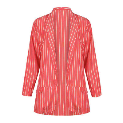 

Fashion Autumn Women Striped Print Blazer Office Elegant Shawl Collar Coat