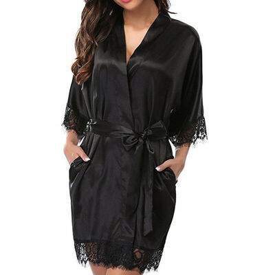 

Womens robe Silk Satin Robes Wedding Bridesmaid Bride Gown kimono Solid Robe