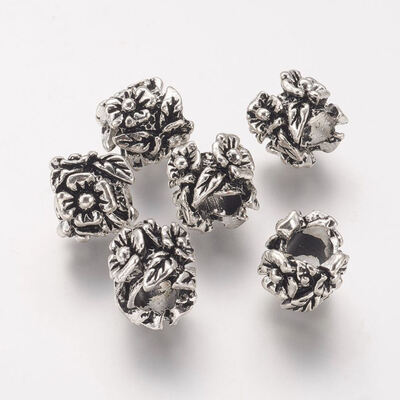 

Tibetan Style Alloy European Beads Flower Antique Silver 11x10mm Hole 5mm