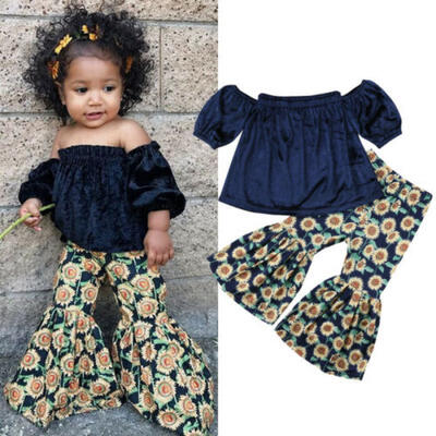 

Baby Girl Tube TopsSunflower Printed Loose Casual Pants 2Pcs Clothes Outfits US