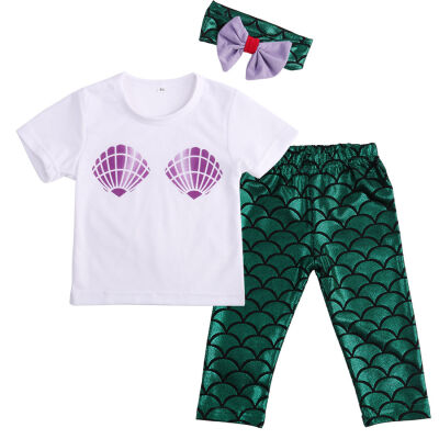 

Kids Baby Girl Clothes Shell Tops T-shirtMermaid Pants Leggings Outfits Set