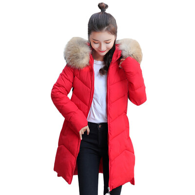 

Toponeto Women Outerwear Fur Hooded Coat Long Cotton-padded Zipper Jackets Pocket Coats