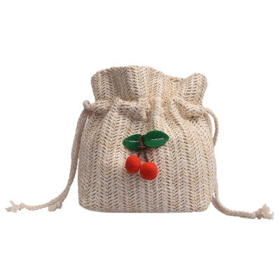 

Straw Cherry Bucket Crossbody Shoulder Bags Women Beach Drawstring Pouch