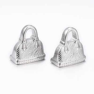 

304 Stainless Steel Pendants Handbag Stainless Steel Color 15x14x7mm Hole 5x45mm