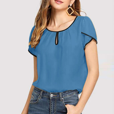 

Nomeni Womens Summer Casual Short Sleeve T-Shirt Solid Chiffon Blouse Tops