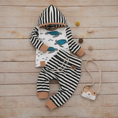 

Newborn Baby Boys Girls Hoodie Striped Tops Long Pants Legging Outfits Clothes