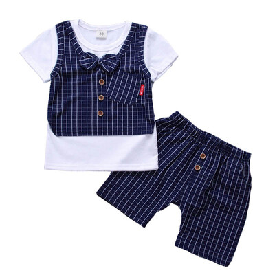 

Summer Toddler Boy Vest Plaid T-shirt Short Sleeve Cotton T-shirt Shorts Pants 2 Piece Suit Set