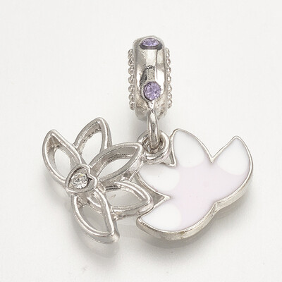

Alloy Enamel European Dangle Beads Large Hole Pendants Split Pendant Lotus Platinum White 23mm