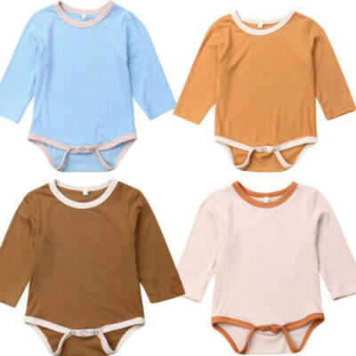 

0-18M Infant Baby Boy Girl Long Sleeve Solid Romper Jumpsuit Bodysuit Outfits