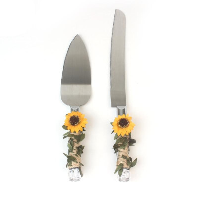 

Stainless Steel Wedding Cake Knife & Server Set Crystal Handle with Artificial Sunflower Cake Cutter for Wedding Anniversary Birth