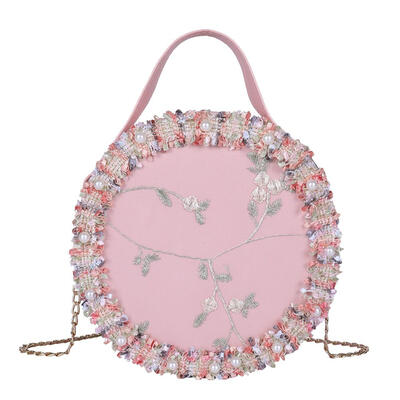 

Fashion Women Round Small Shoulder Bag Pearl Flower Handbags Chain Totes