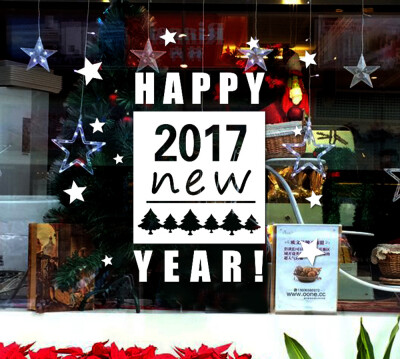 

Gobestart New Year 2017 Merry Christmas Wall Sticker Home Shop Windows Decals Decor