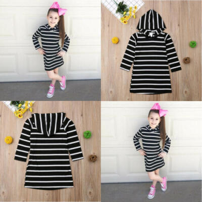 

Toddler Baby Girls Autumn Clothes Long Sleeve Party Striped Tops T-Shirt Dress