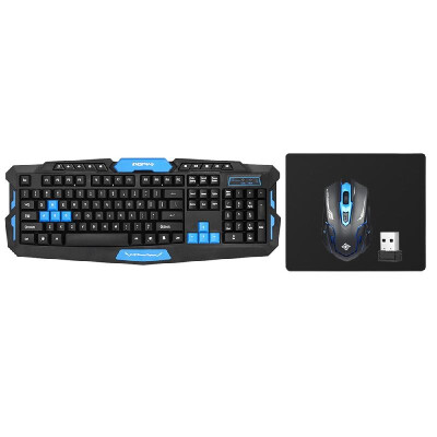 

24GHz Wireless Gaming Keyboard Mouse Combo 19 Keys Anti-ghosting Adjustable DPI USB Receiver Adapter Mouse Mat for Desktop Notebo