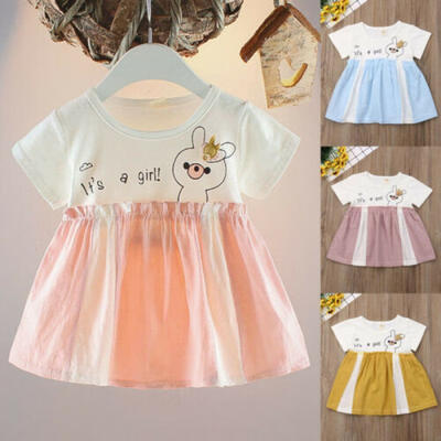 

Summer Baby Girl Clothes Newborn Toddler Short Sleeve Rabbit Dress Outfits Skirt