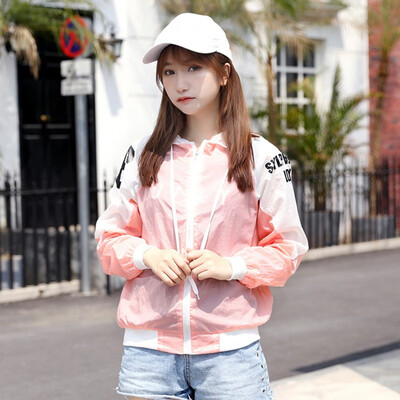 

2019 Summer Womens Sunscreen Shirt Jacket Anti-UV Stitching Color Letter Printing Sunscreen Clothes