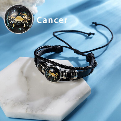 

12 Constellations Punk Leather Zodiac Sign Beads Bangle Bracelets For Women Men Jewelry Travel Bracelets Holiday Gift