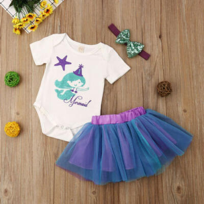 

US Newborn Kids Baby Girls 3Pcs Outfits Clothes Romper TopsTutu Dress Skirt Set