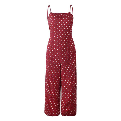 

Summer Sling Jumpsuit Wave Dot Print Bare Back Jumpsuit Wide Leg Pants