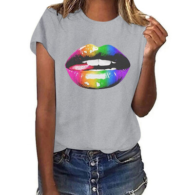 

Starmoon Women Girls Plus Size Lips Print Shirt Short Sleeve T Shirt Blouse Tops