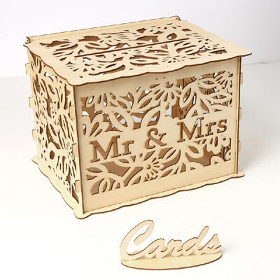 

DIY Wooden Wedding Card Box with Lock&Card Sign Rustic Hollow Gift Card Holder for Reception Wedding Anniversary Party Decorat