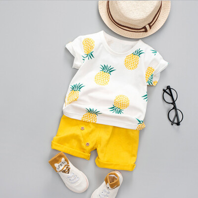 

Toddler Baby Kids Boys Pineapple T-shirt Tops Solid Short Casual Outfit Set