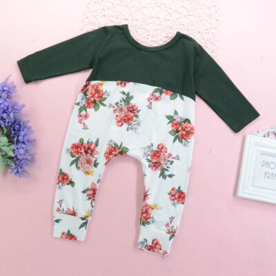 

Newborn Baby Long Sleeves Flowers Print Girl Outfit Kids Clothes Romper Jumpsuit