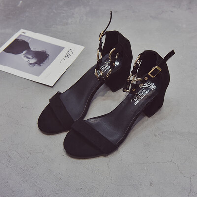 

Summer Student Korean Version Baitie Girls Sandals Night Wind Coarse-heeled Xiaoqing New High-heeled Shoes