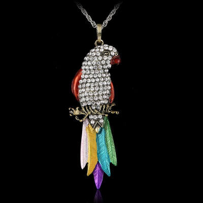 

Rinhoo Vintage Long Jewelry Fashion Sweater Necklace Bird Exquisite Colourful Enamel Crystal Animal Parrot Women Elegant Jewelry