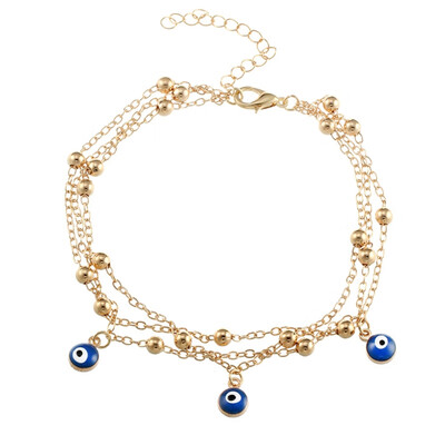 

Women Multi-layered Beaded Anklet Fashion Blue Eye Pendant Jewelry