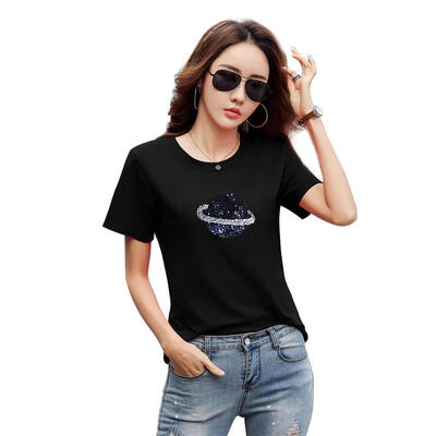 

Women Fashion Planet Print T-shirts Summer O-neck Short Sleeve Tees Tops