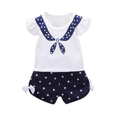 

Newborn Clothes Summer Children Baby Girls Casual Flare Sleeve T-shirt TopsDot Shorts With Bow Design Suits Costume Set