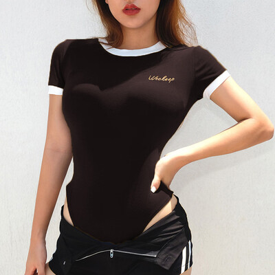 

Nomeni Fashion Womens O-Neck Letter Print Splicing Short Sleeve T-shirt Blouse