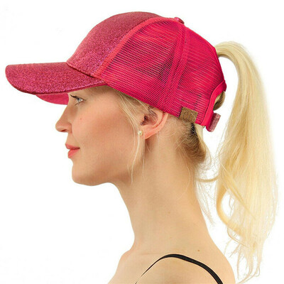 

Women Ponytail Baseball Cap Sequins Shiny Messy Bun Hat Sun Caps Summer