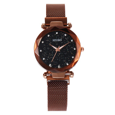 

High Quality Women Mesh Belt Strap Starry Sky Watch Luxury Brand Ladies Geometric Surface Quartz Watch Simple Zegarki Damskie