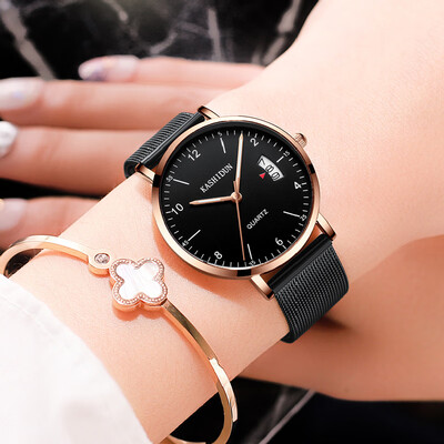 

New authentic minimalist watches waterproof Caseton calendar for girls Korean leather diamond luminous Shi Ying watches
