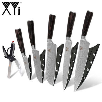 

XYJ Kitchen Scissor Kitchen Tools Stainless Steel Chef Slicing Santoku Utility Fruit 7 PCS Kitchen Knife For Sale