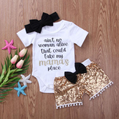 

Baby Girl Boy Clothes Romper Bodysuit Jumpsuit Sequins Shorts Pants Outfits Set