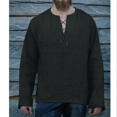 

Mens Linen V Neck Long Sleeve Basic Tee T-shirt Casual Tops Blouse -XXL