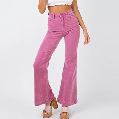 

Fashion Women Casual Solid Corduroy Flare High Waist Wide Leg Pants