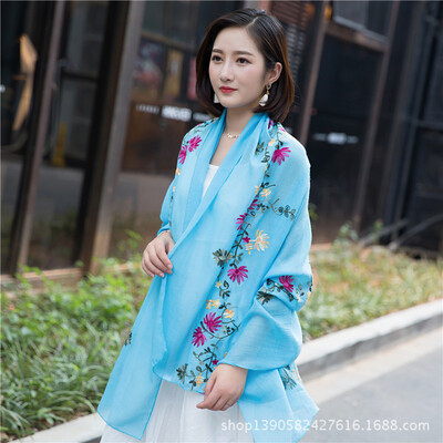 

2018 explosion models autumn&winter flowers embroidery cotton&linen scarf bib literary national wind embroidery sunscreen shawl scarves