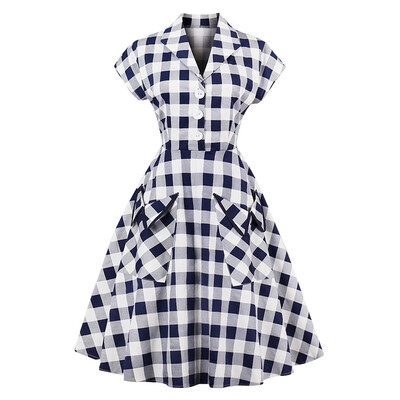 

Plus Size Plaid Lapel Dress with Pockets