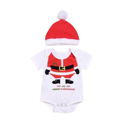 

Christmas Newborn Baby Girl Boy Romper JumpsuitSanta Hat Outfits Set Costume