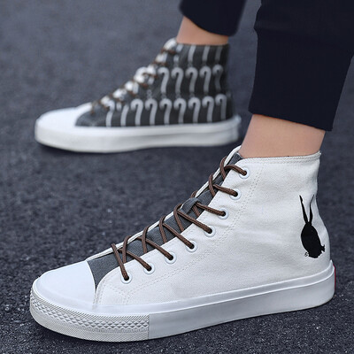 

Hooligan Rabbit Question Canvas Shoes Mens Autumn High-Up Cloth Shoes Personality Graffiti Trend Shoes in Summer