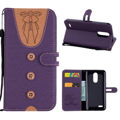 

MOONCASE LG K10 2017 stitching embossed womens leather case - purple