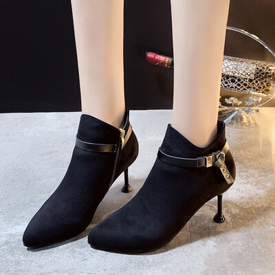 

High-heeled slim-heeled boots pointed boots side zippers Martin boots slim shoes