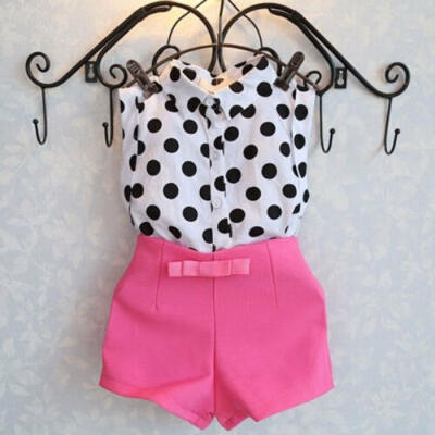 

2pcs Kids Baby Girls Polka Dot T-shirtPants Clothes Sets Outfits For 1-6 Years