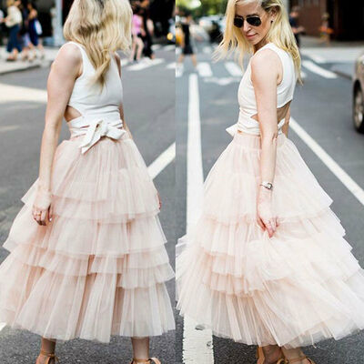 

Summer Women Elegant Lace Tiered Ruffle Flower High Waist Beach Long Skirt