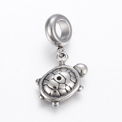

304 Stainless Steel Dangle European Beads Large Hole Pendants Tortoise Antique Silver 26mm 155x12x3mm Hole 5mm