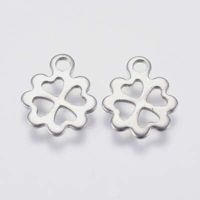 

304 Stainless Steel Charms Hollow Clover Stainless Steel Color 12x10x08mm Hole 2mm